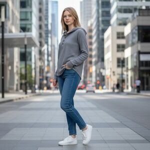 VINCE‎ gray waffle knit henley hoodie long sleeve tunic top womens L